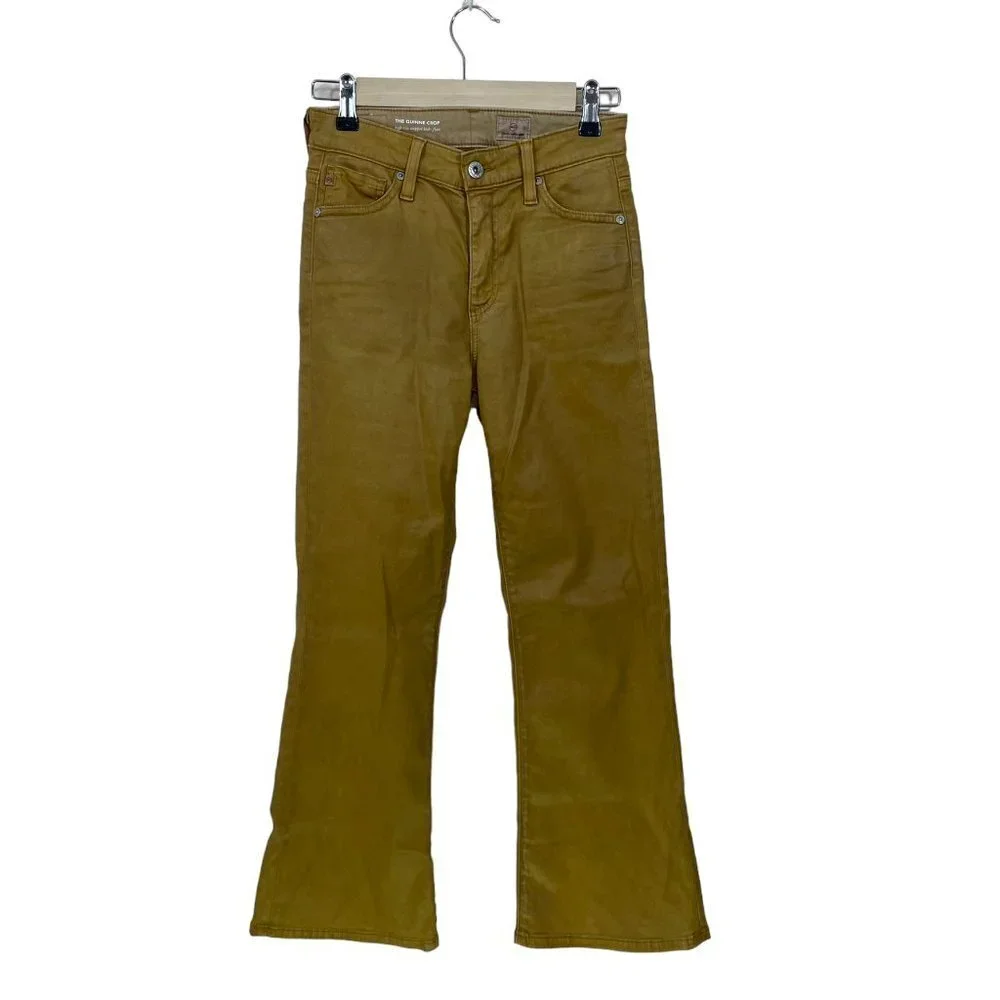 Adriano‎ Goldschmied Size 26 The Quinne Crop High Rise Kick Flare Jeans  Mustard